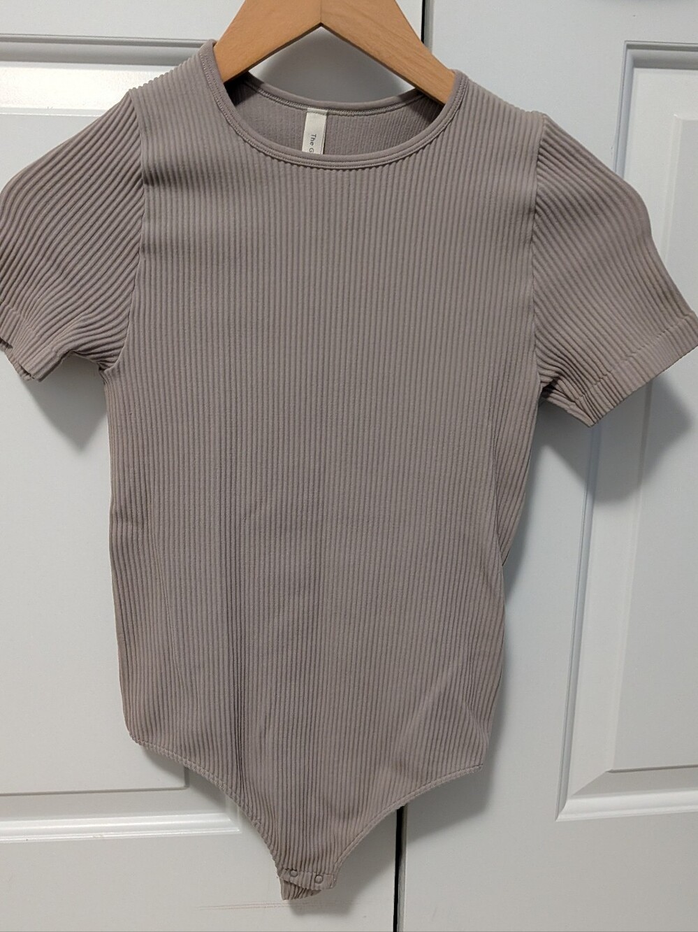 Babaton Ribbed Short-Sleeve Bodysuit Tee in Taupe